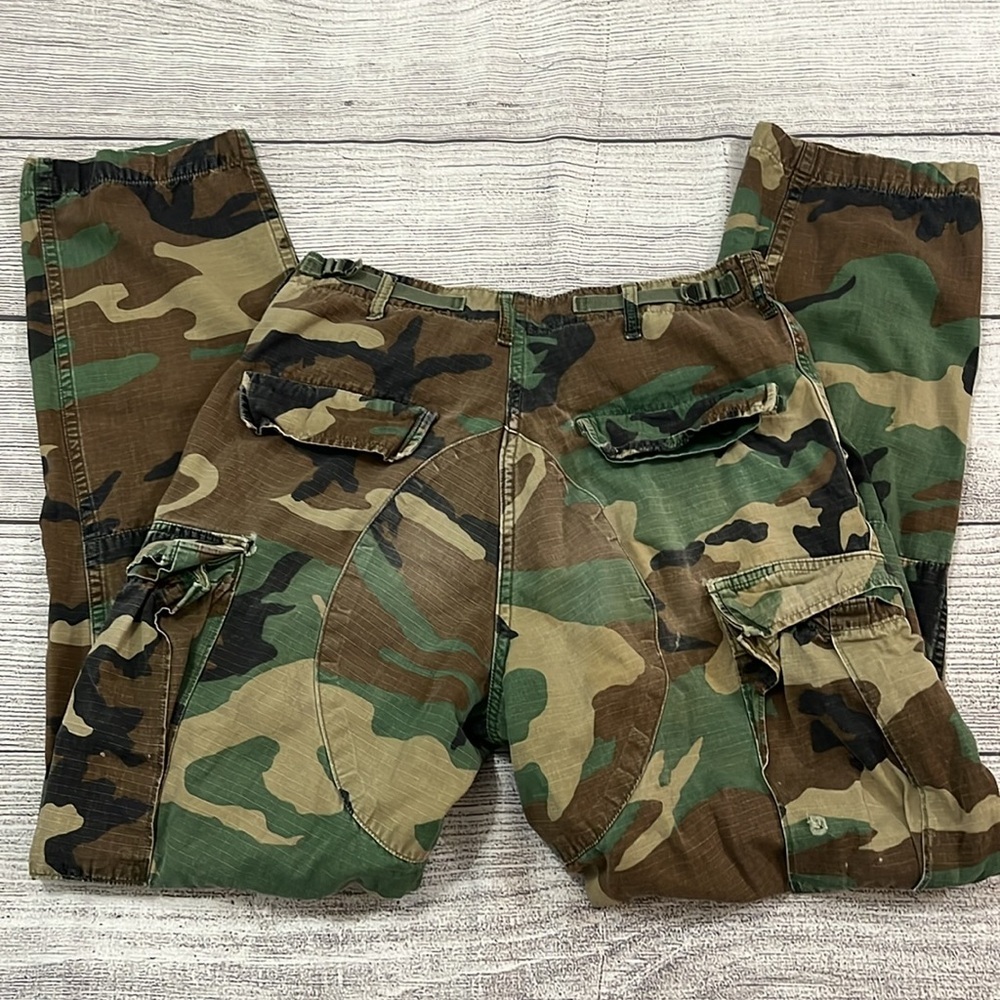 Vintage Military Woodland Camo BDU Combat  Cargo Pants Size Small Long